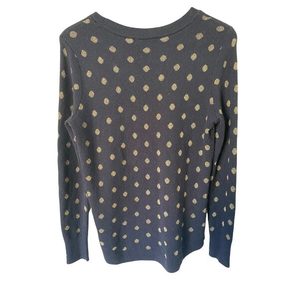 Loft Pullover Navy Gold Wool Blend Polka Dot Knit Crewneck Sweater Size‎ Small - Picture 3 of 7